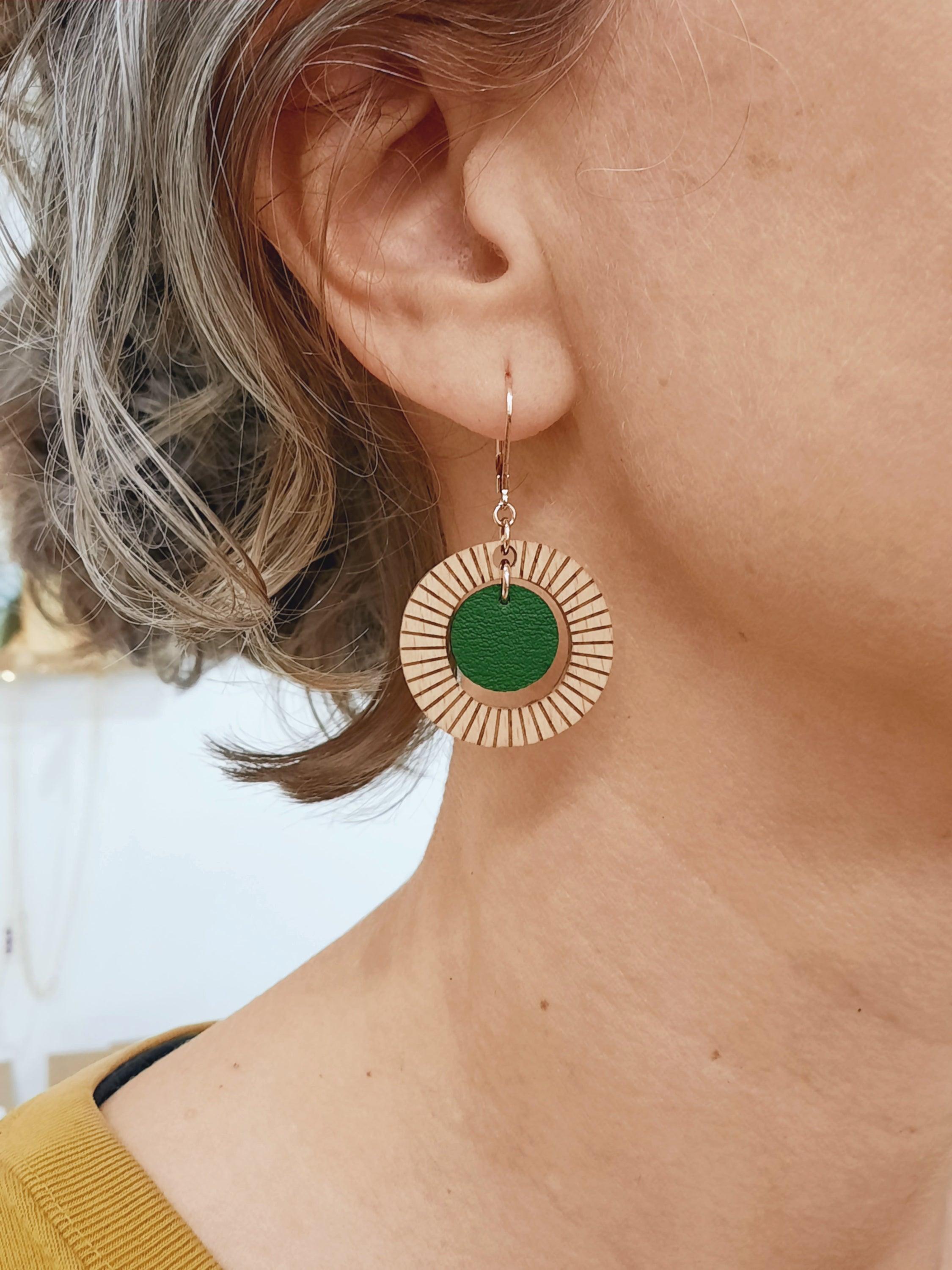 Bulle - Boucles d'oreilles en Bois et Cuir de cactus