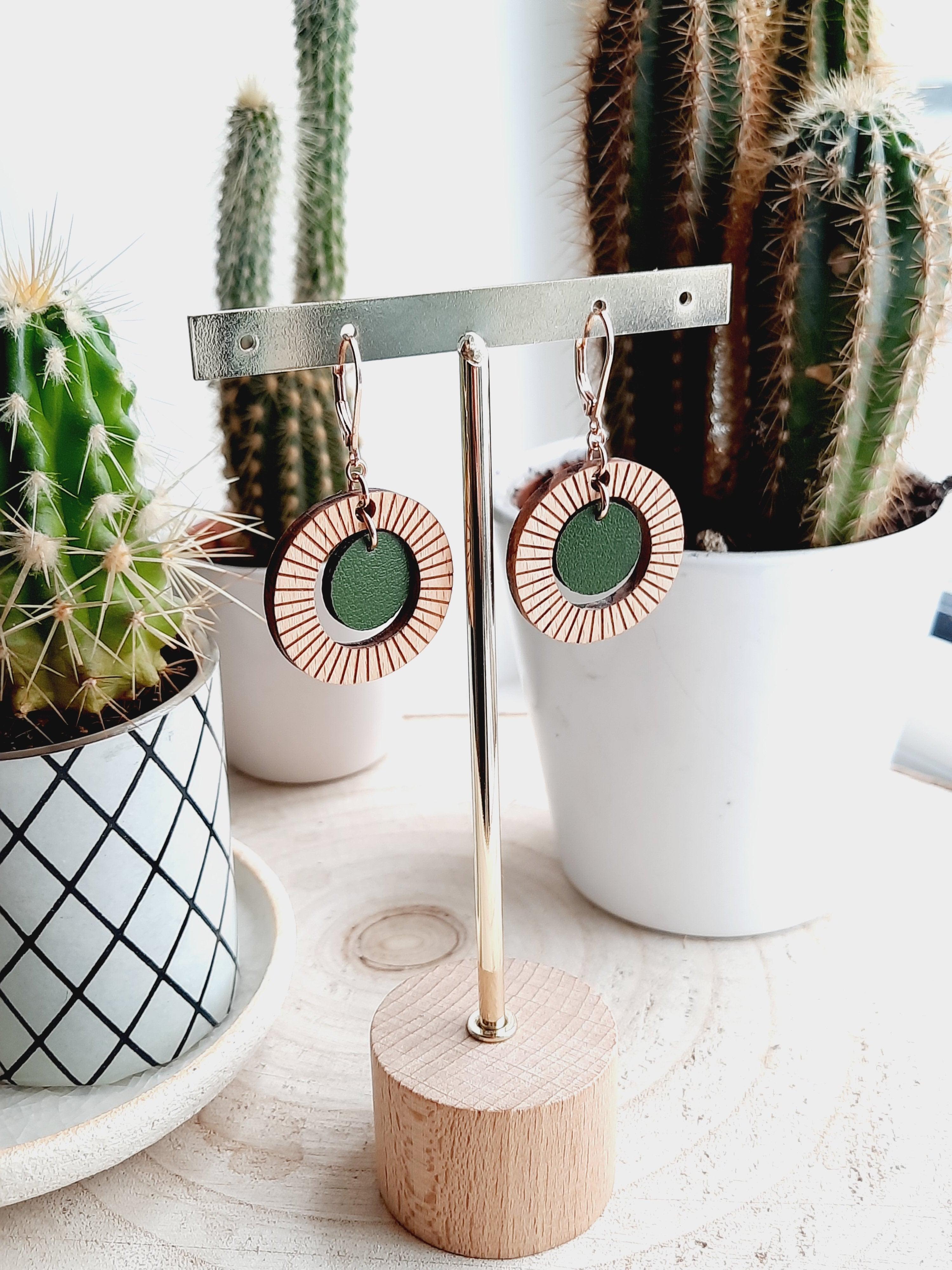 Bulle - Boucles d'oreilles en Bois et Cuir de cactus