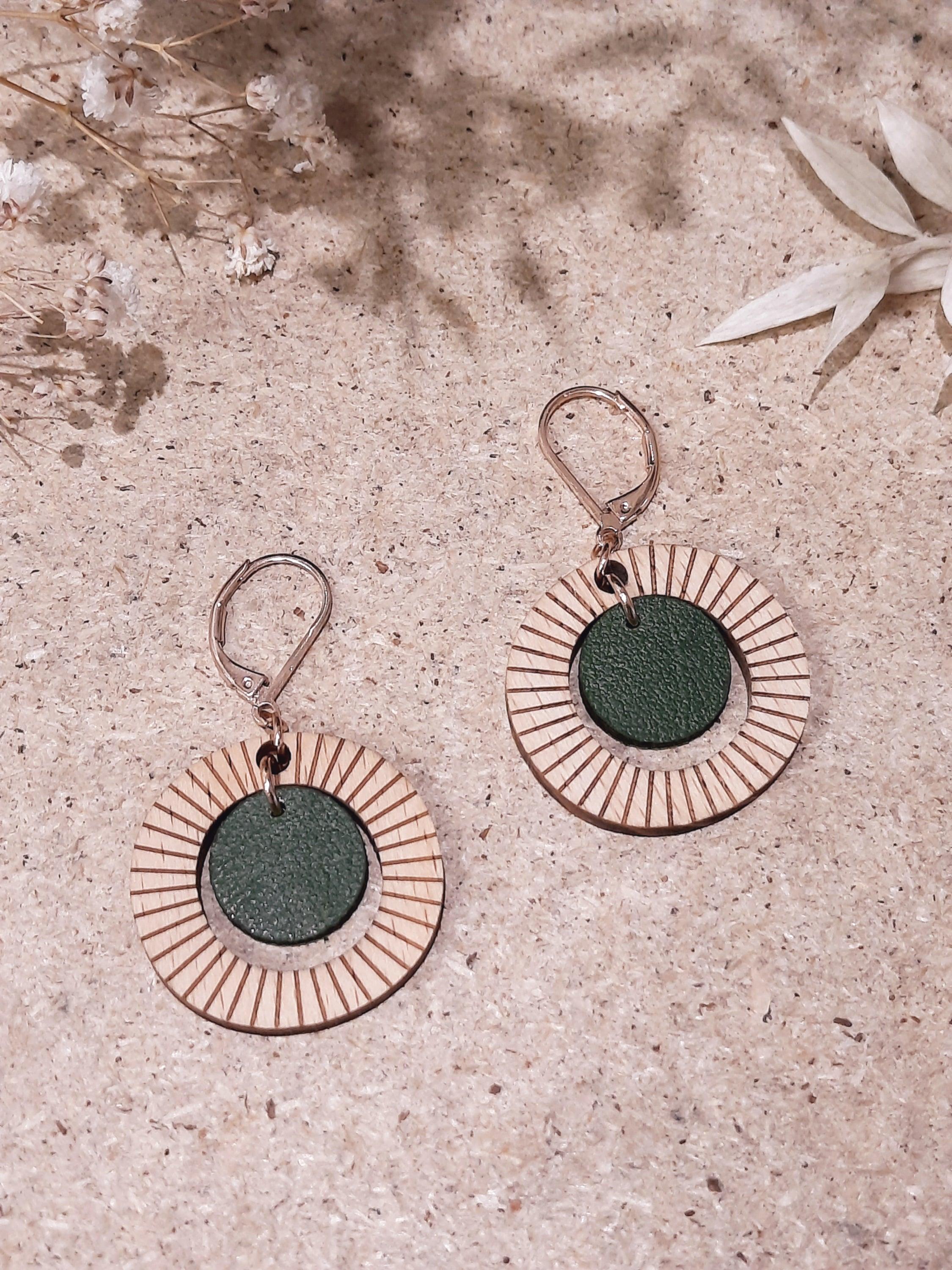 Bulle - Boucles d'oreilles en Bois et Cuir de cactus