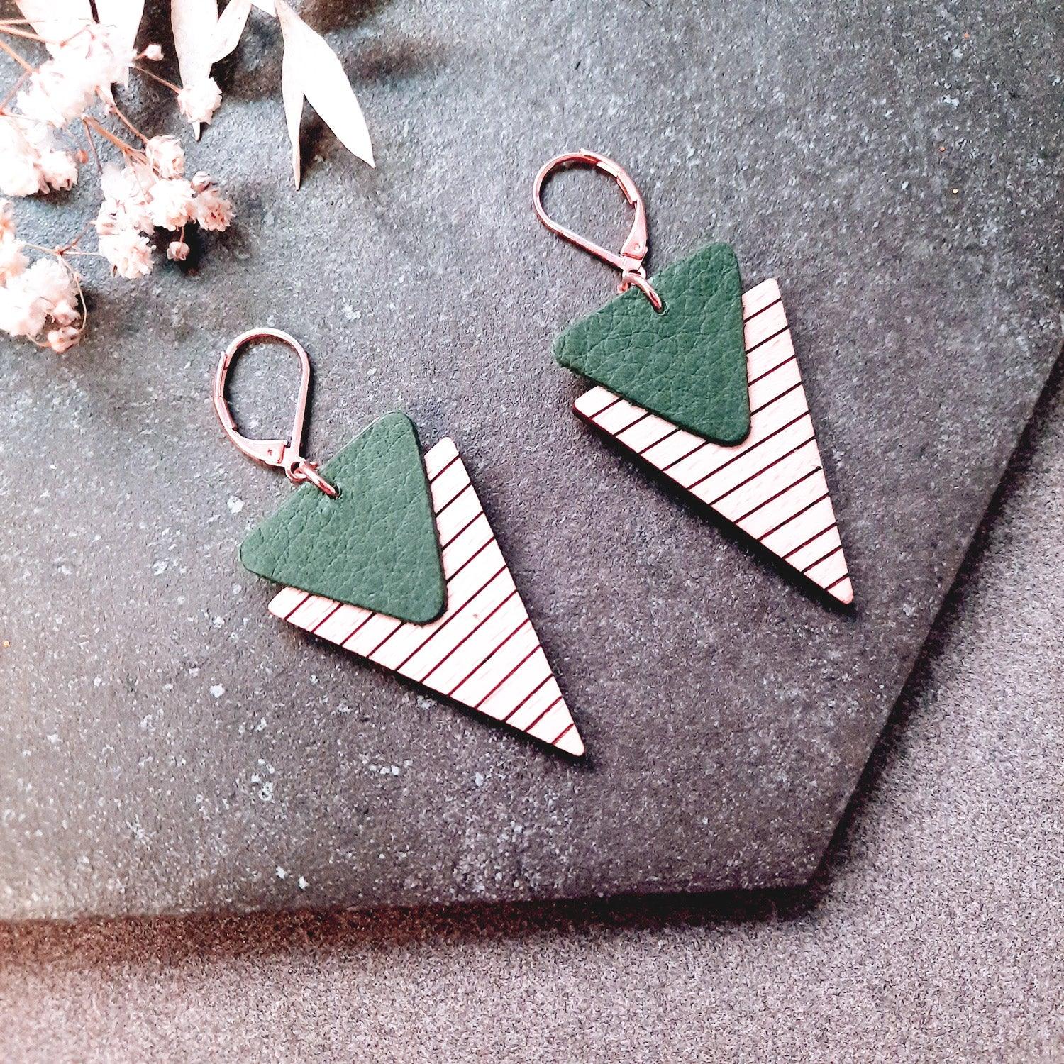 Collection Marinière - Boucles d'oreilles en bois et en cuir