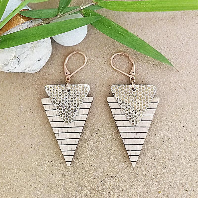 Collection Marinière - Boucles d'oreilles en bois et en cuir