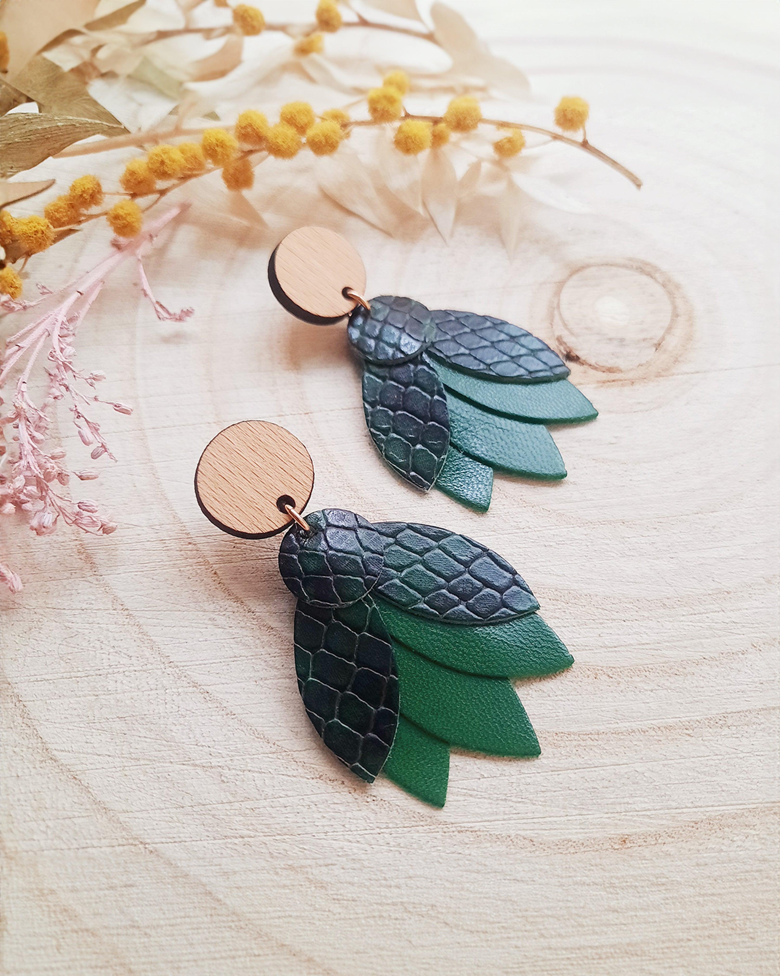 Mandala - Boucles d'oreilles en bois et en cuir