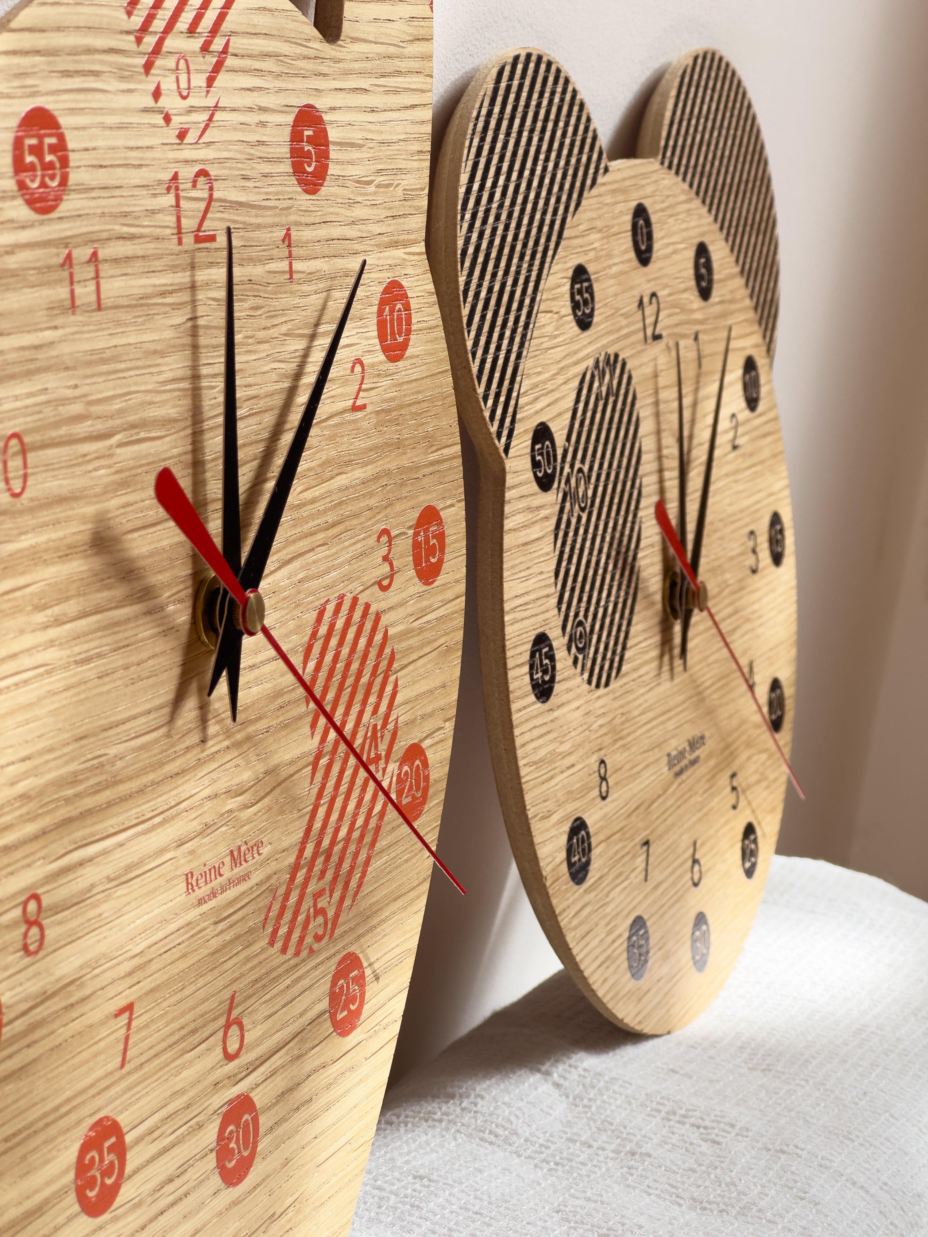 Renard - Horloge pédagogique en médium plaqué chêne