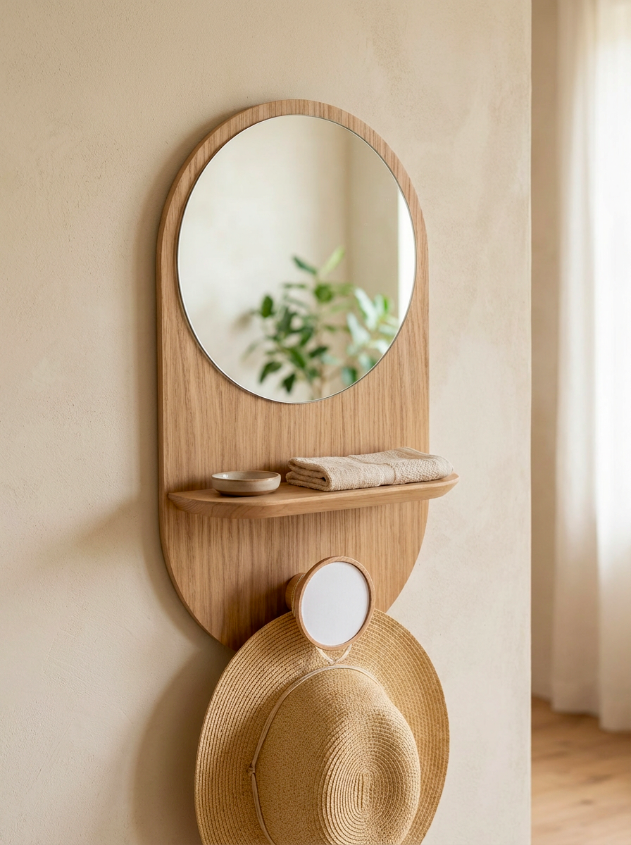 Éclipse Clairon - Miroir avec étagère et patère en chêne