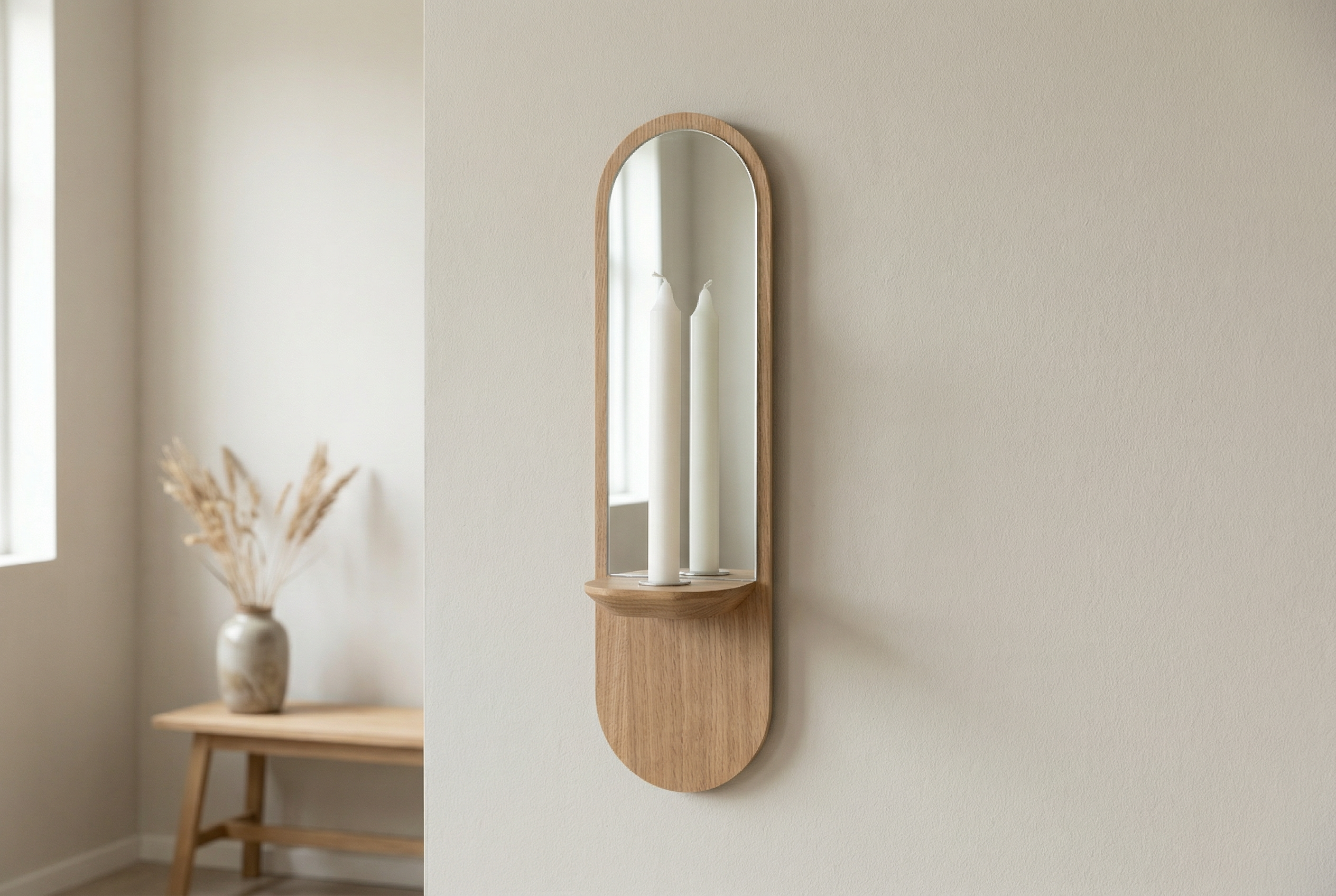 Équinoxe bougeoir - Miroir en chêne avec bougeoir