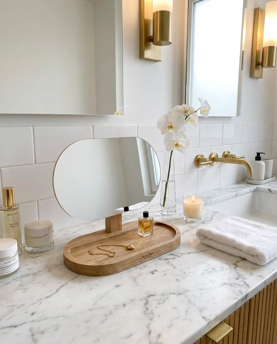 Merveilles - Miroir à poser avec rangement en chêne