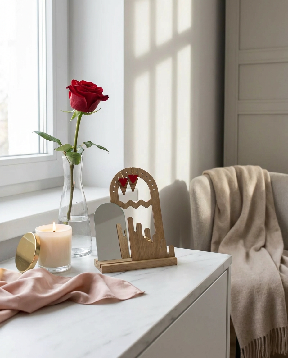 Parenthèse - Porte bijoux en bois avec miroir