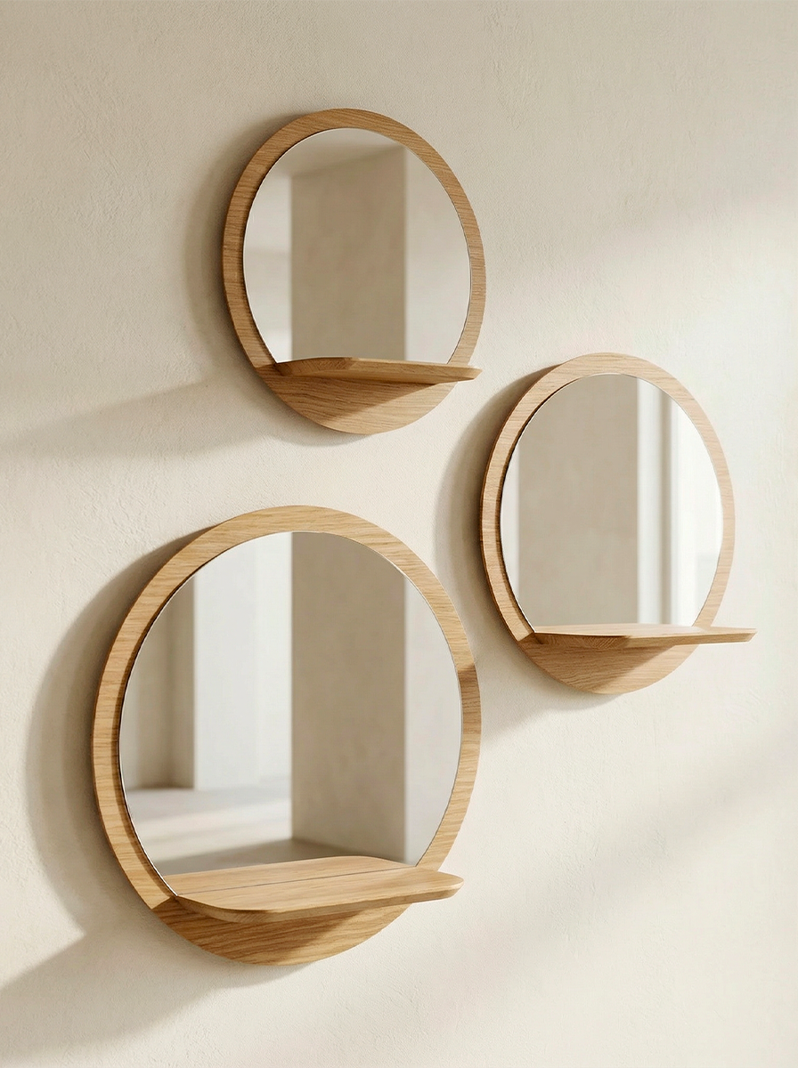 Sunrise - Miroirs en chêne avec étagère